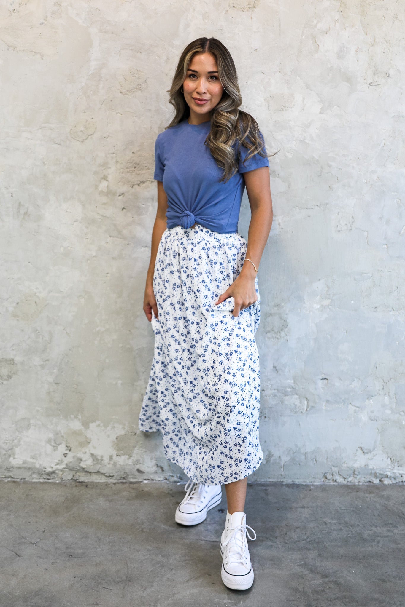 MAXI SKIRT IN BLUE PANSY