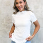 MOCK NECK RIBBED TEE IN IVORY