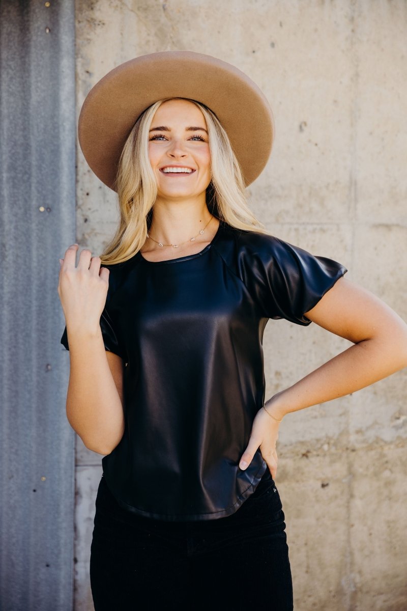 FAUX LEATHER TOP IN BLACK - MIKAROSE WHOLESALE