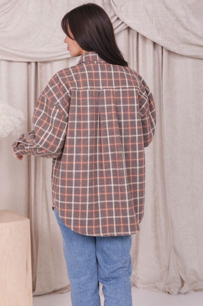 FLANNEL SHIRT JACKET IN HOT COCOA PLAID - MIKAROSE WHOLESALE