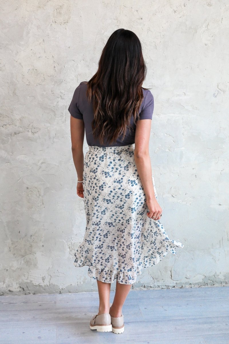 HIGH LOW RUFFLE SKIRT IN FRENCH BLUE - MIKAROSE WHOLESALE