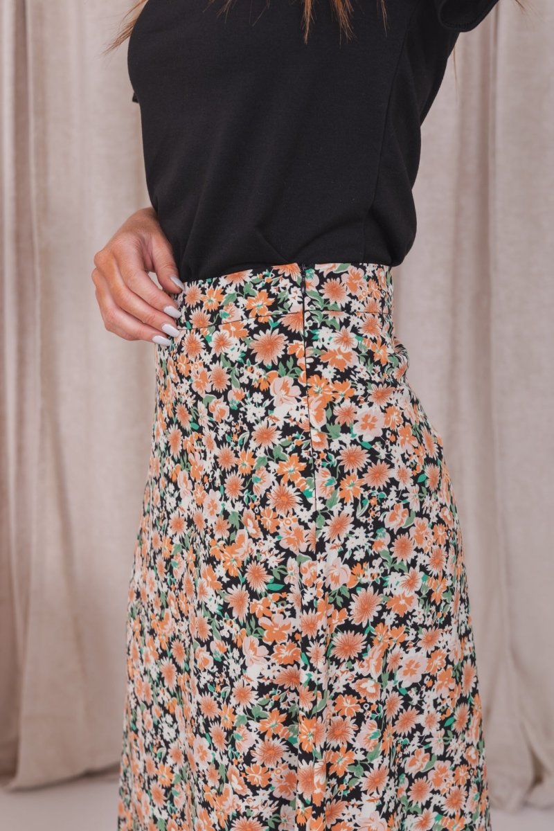MIDI SKIRT IN APRICOT ORCHID - MIKAROSE WHOLESALE