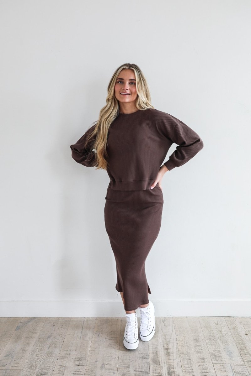 OVERSIZED RIBBED SWEATER IN CHOCOLATE - MIKAROSE WHOLESALE