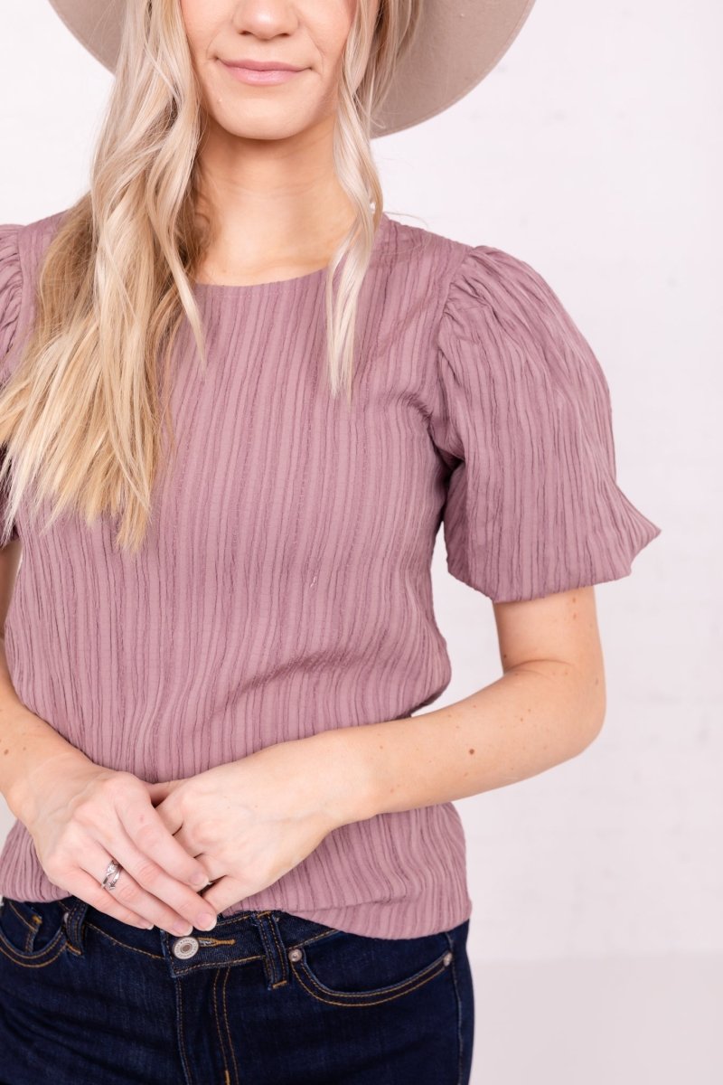 PUFF SLEEVE TOP IN MULBERRY - MIKAROSE WHOLESALE