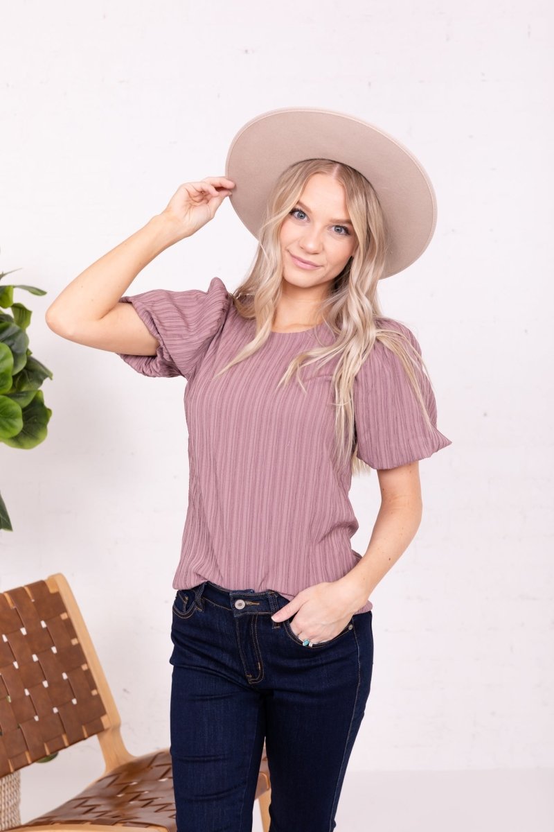 PUFF SLEEVE TOP PLUS IN MULBERRY - MIKAROSE WHOLESALE