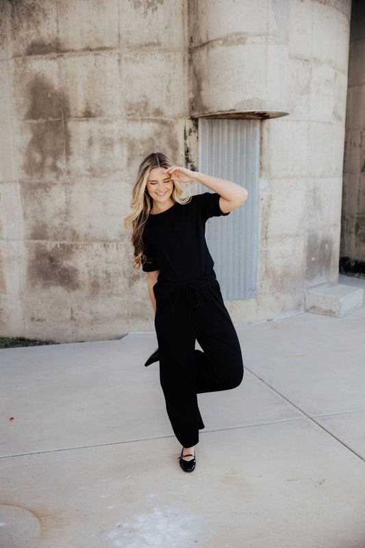 RIBBED KNIT SLOUCHY PANT IN BLACK - MIKAROSE WHOLESALE
