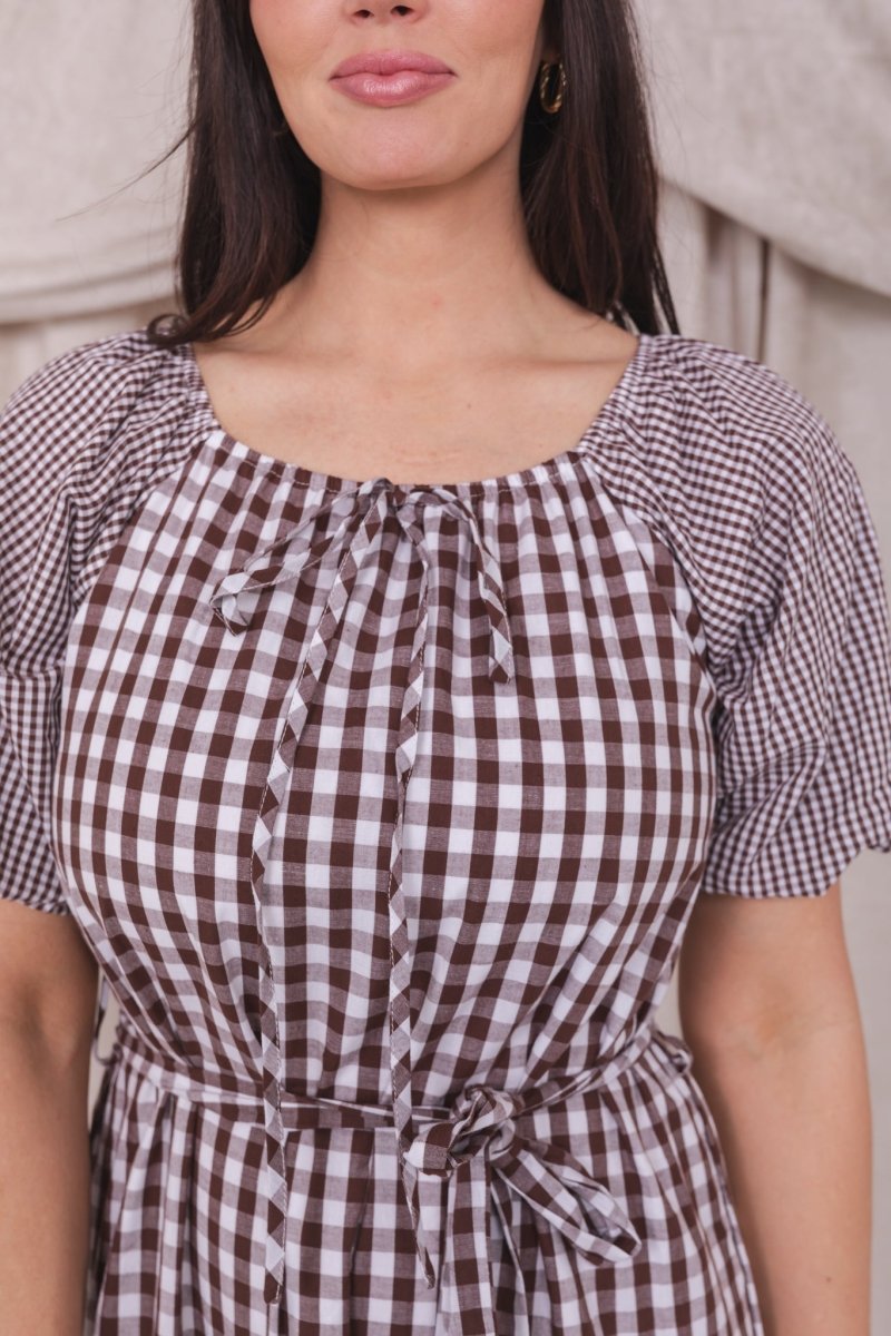 THE SHALYSE IN BROWN GINGHAM - MIKAROSE WHOLESALE
